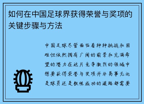如何在中国足球界获得荣誉与奖项的关键步骤与方法 如何在中国足球界获得荣誉与奖项的关键步骤与方法
