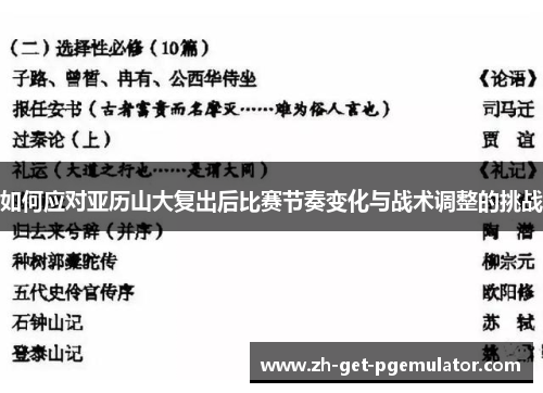 如何应对亚历山大复出后比赛节奏变化与战术调整的挑战 如何应对亚历山大复出后比赛节奏变化与战术调整的挑战